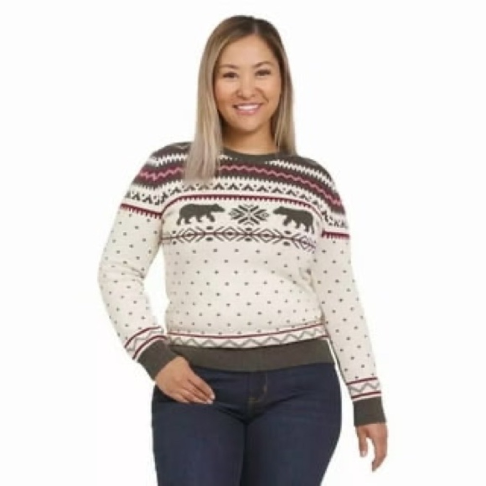 Lands' End Women's Family Holiday Sweater, Cream, nwt